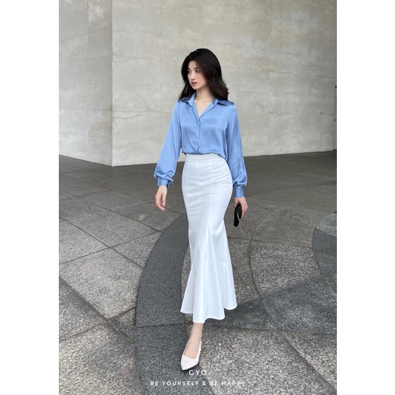 Áo Sơ Mi Lụa Xanh Thời Trang Gyo Made !!!!