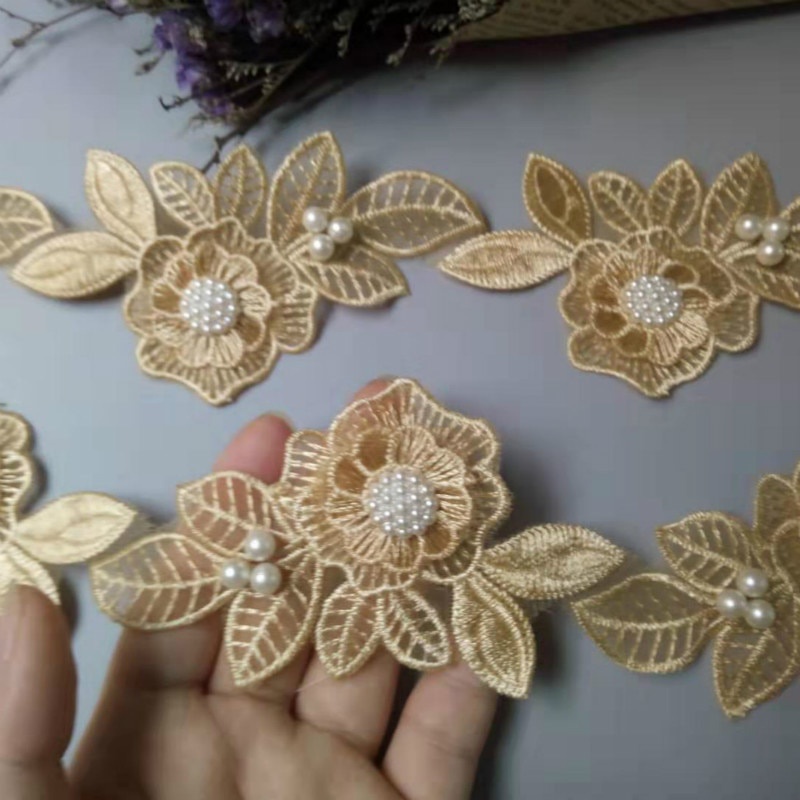 Cuộn Dây Ruy Băng Đính Hạt Ngọc Trai / Hoa Lá Dài 1 Yard Dùng Trang Trí Váy Cưới DIY