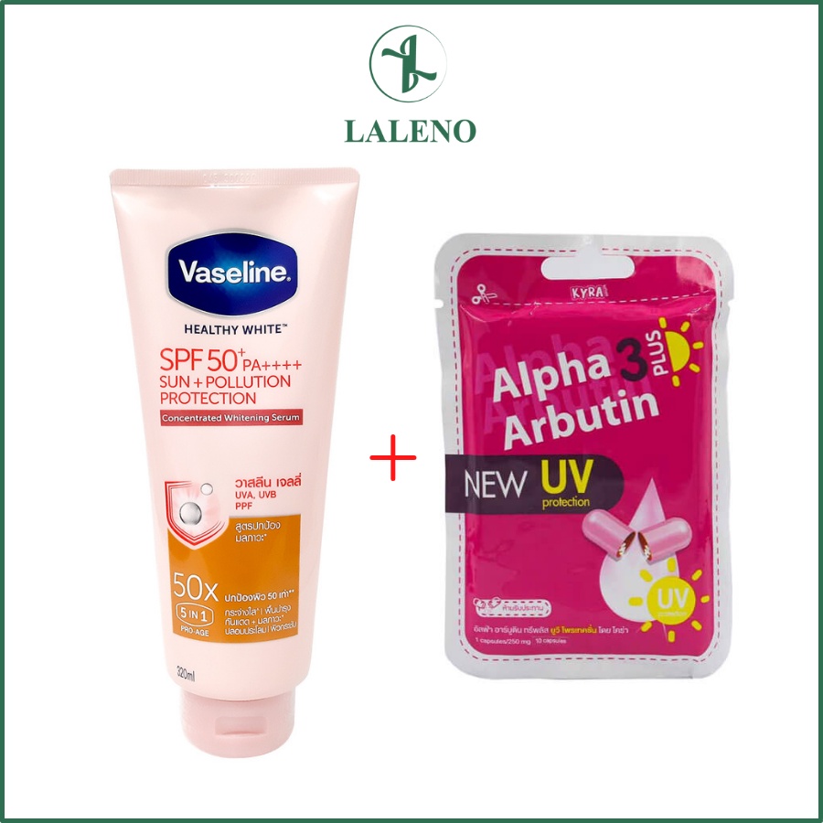 [NỘI ĐỊA THÁI] Combo Dưỡng thể Vaseline 50X 320ml + Kích Trắng Alpha Arbutin 3Plus UV