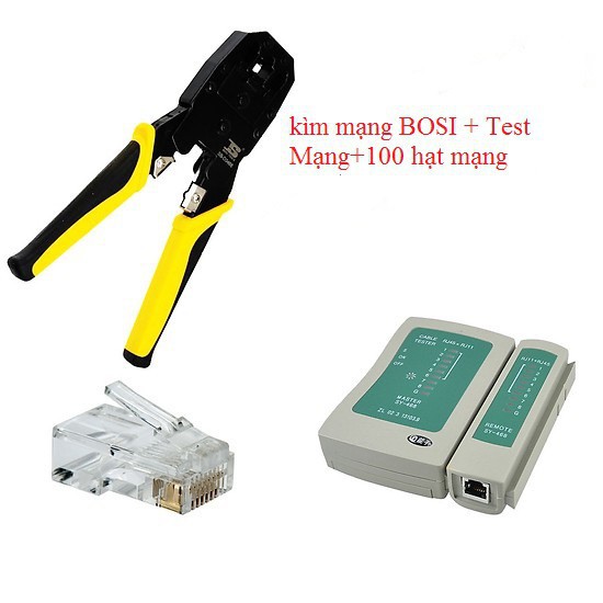 Combo Kìm Bấm Mạng Bosi + Hộp Test + 100 Đầu Bấm