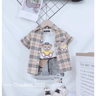 Set 3ct gấu áo kẻ bbr bé trai