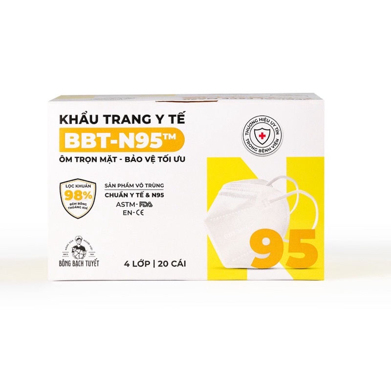 Khẩu Trang N95 Bạch Tuyết - Hộp 20 cái tiệt trùng vô bọc từng cái