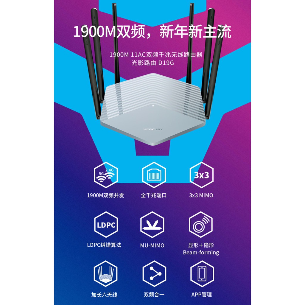 Bộ phát Wifi Mercury D19G AC1900M cổng Gigabit | BigBuy360 - bigbuy360.vn