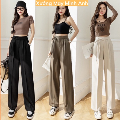 Quần Ống Rộng Nữ Lưng Cao Thắt Dây Nơ Chất Vải Ruby Cao Cấp Quần Ống Suông Culottes Đi Học Đi Làm Siêu Xinh