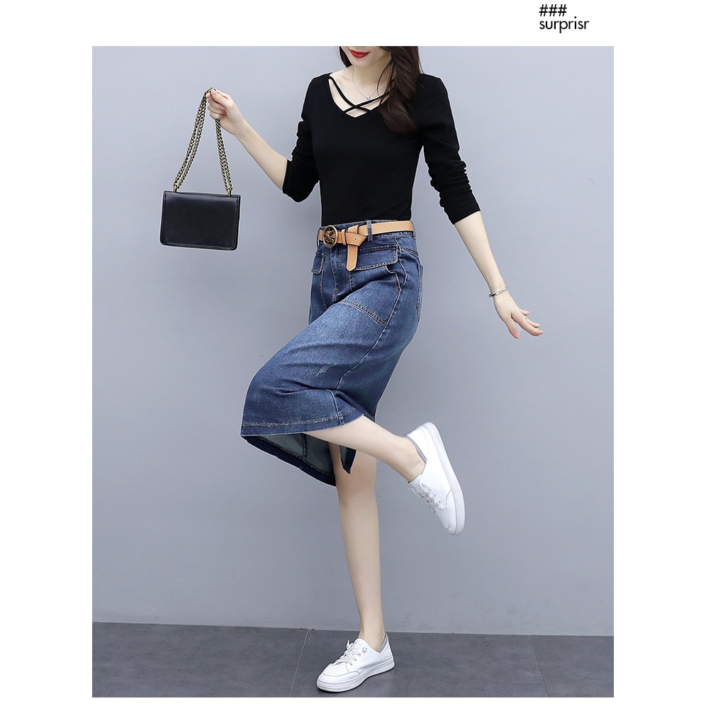 Chân váy jean chữ A form dài QUẢNG CHÂU nữ CV179