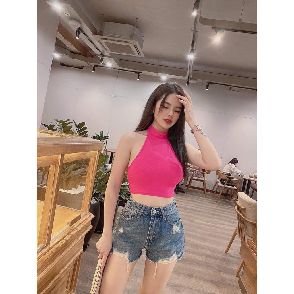 áo ba lỗ yếm croptop cài nút sau cổ