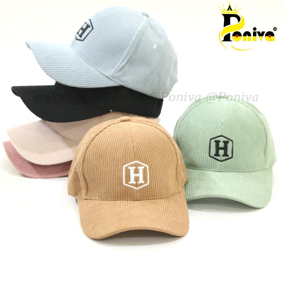 Mũ lưỡi trai ❤️ Nón kết thêu chữ H chất nhung tăm form unisex H9999 phong cách Ulzzang Thời trang PONIVA siêu hot