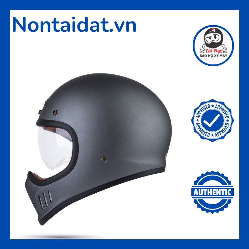 Nón bảo hiểm fullface cổ điển có kính BULLDOG DOGO màu xám nhám