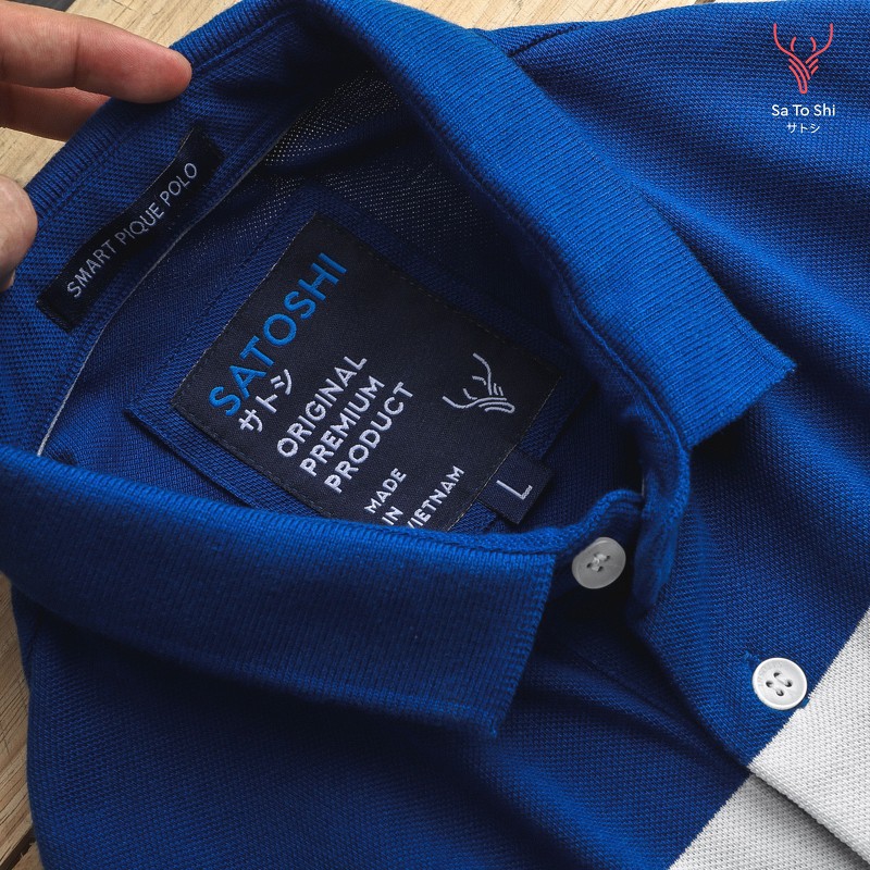 [Mã BMLTA50 giảm 10% đơn 99K] Áo Polo có cổ nam SATOSHI SAPL47 xanh sọc ngang chất thun cotton co dãn