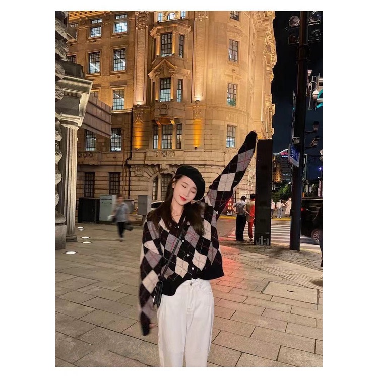 Áo khoác cardigan dệt kim tay dài đính đá thời trang mùa đông dành cho nữ