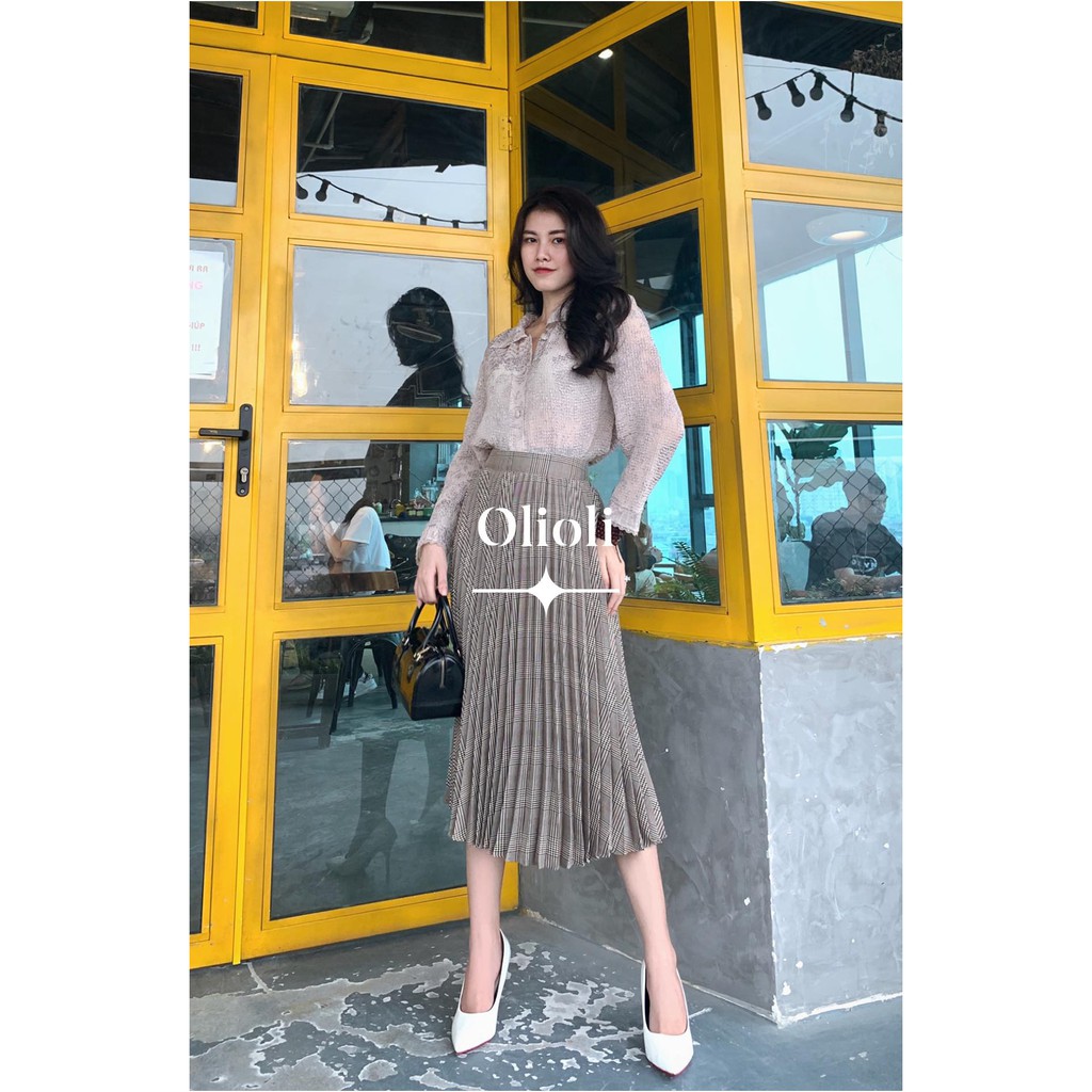CHÂN VÁY XẾP LY  caro xám ghi Olioli Fashion | BigBuy360 - bigbuy360.vn