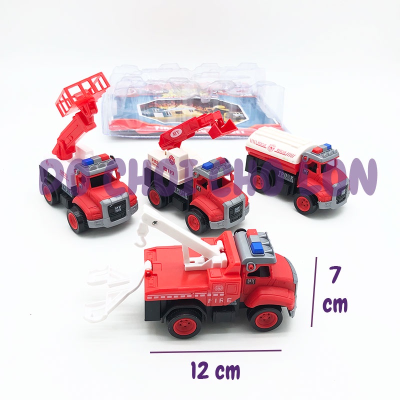 Vỉ 4 xe cứu hỏa chữa cháy đồ chơi mô hình xe bằng nhựa chạy trớn JF420-23 vỉ ép