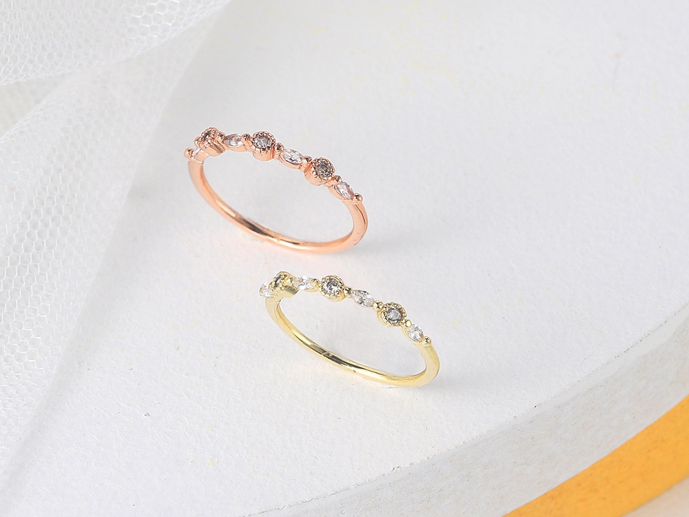 Nhẫn Đối với phụ nữ đơn giản thanh lịch đơn giản Geometry Mini Zircon Rose Gold Màu Slim ngón đeo nhẫn quà tặng trang sức R146