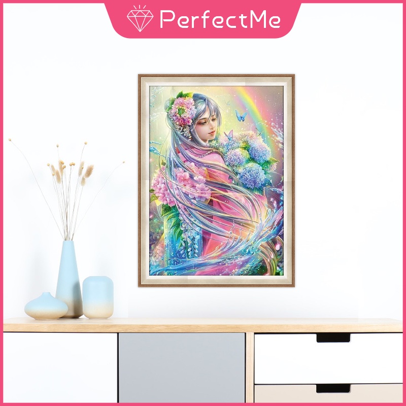 Bộ tranh đính đá 5D tự làm hình cô gái hoạt hình trang trí tường