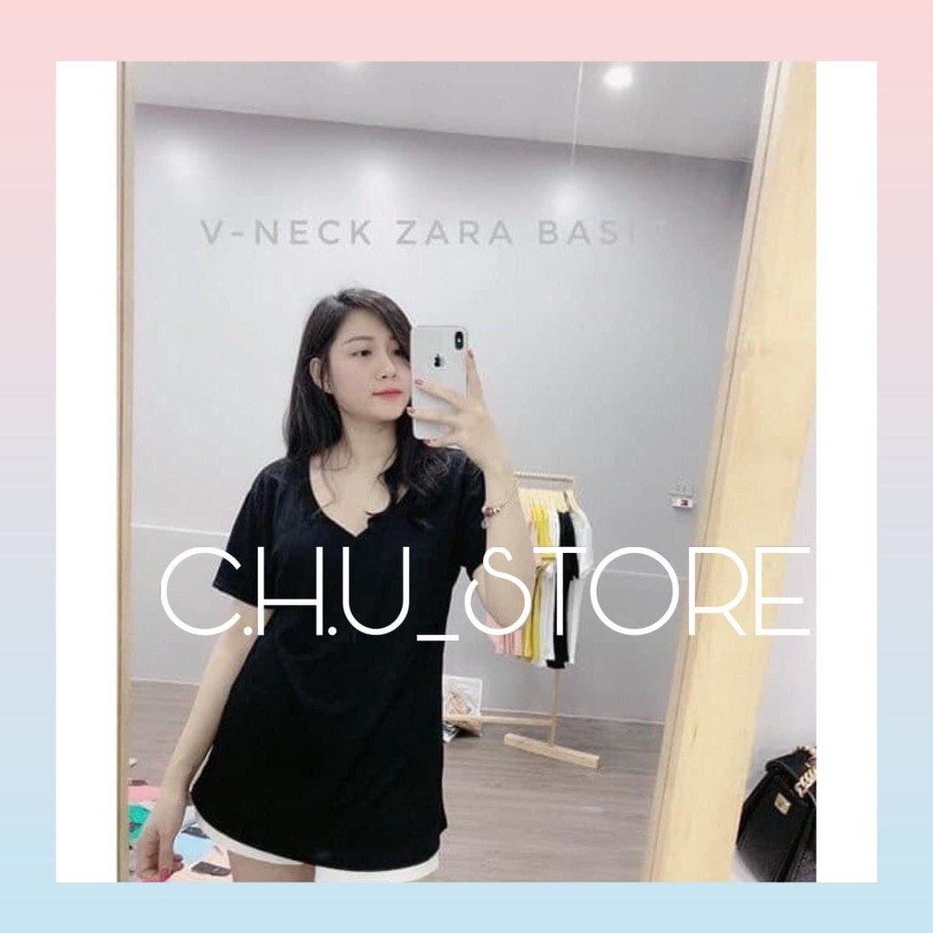 Áo Thun Lụa Giấy Cổ Tim C.H.U STORE Nữ [FREESHIP] 🌸 Phông trơn cao cấp, form rộng dáng suông màu ĐEN | TRẮNG | HỒNG  🌸