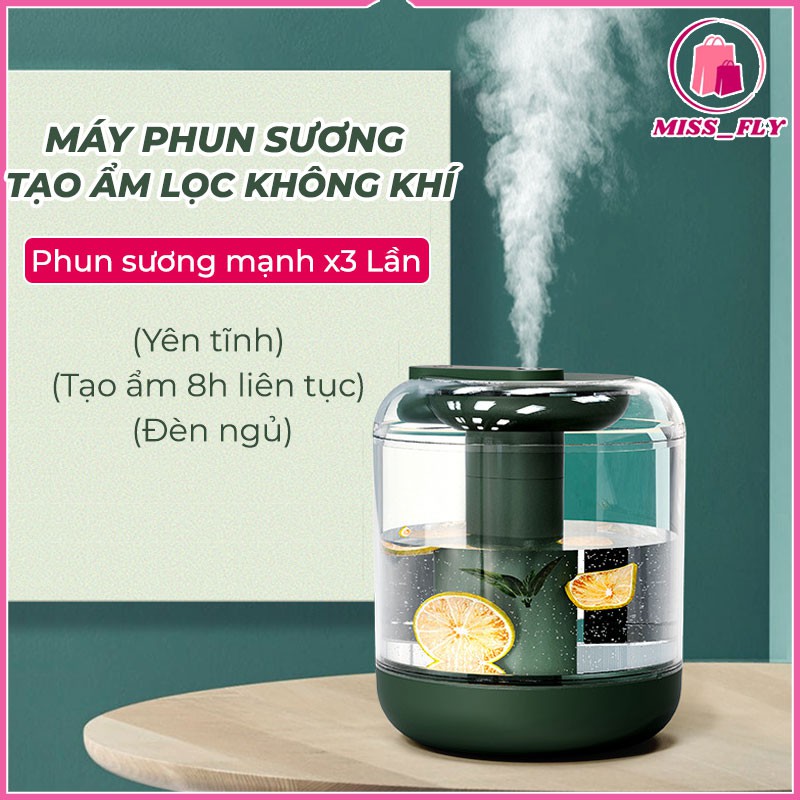 Máy phun sương tạo ẩm lọc không khí khuếch tán tinh dầu để bàn phòng khách, phòng ngủ pin 2000mAh dùng 8h liên tục