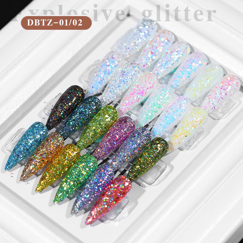 Set 12 hộp kim tuyến Misscheering trang trí móng hình lục giác 3d