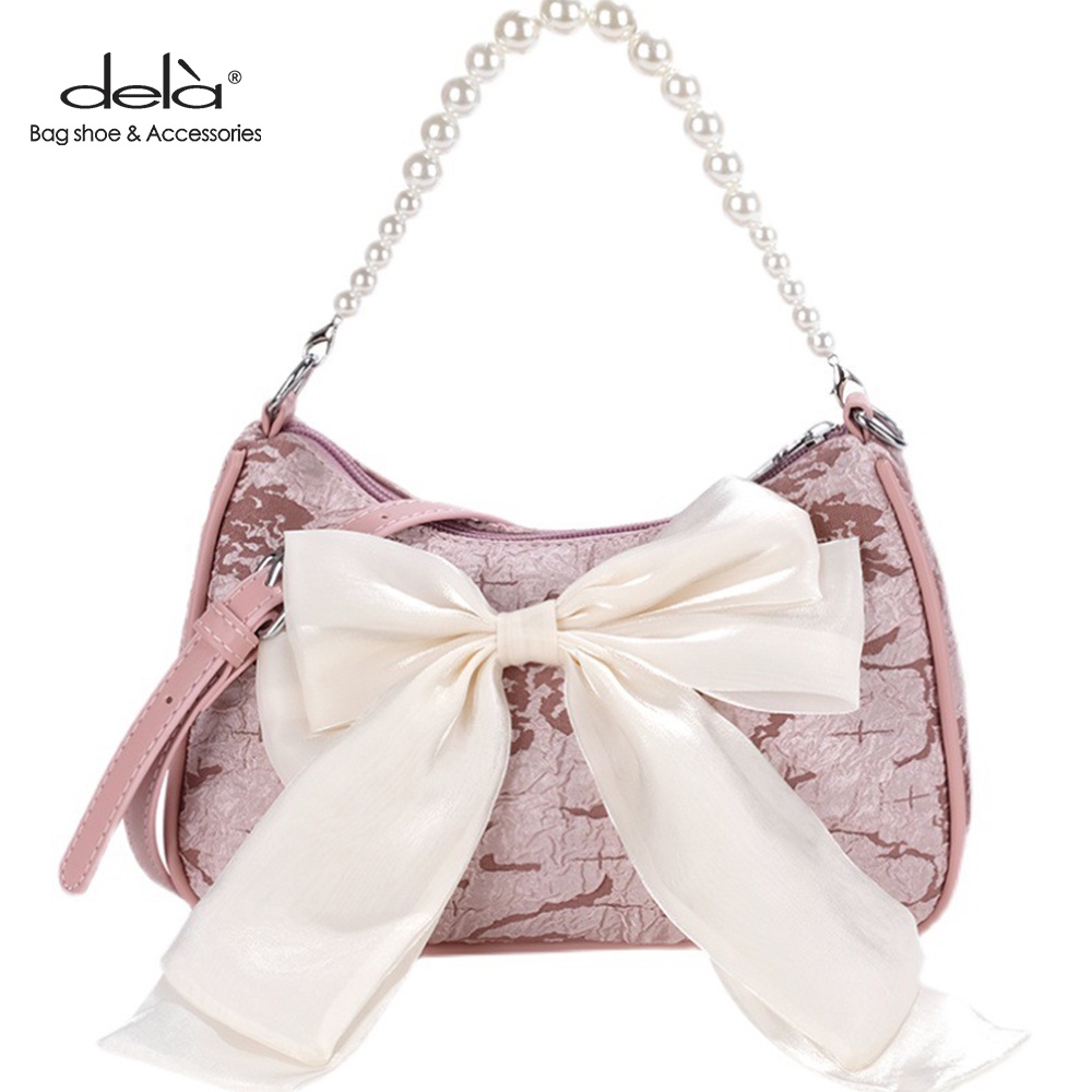 Dela Túi đeo dưới cánh tay Xách Tay Đính Nơ Ngọc Trai Thiết Kế Mới 2022 Cho Nữ