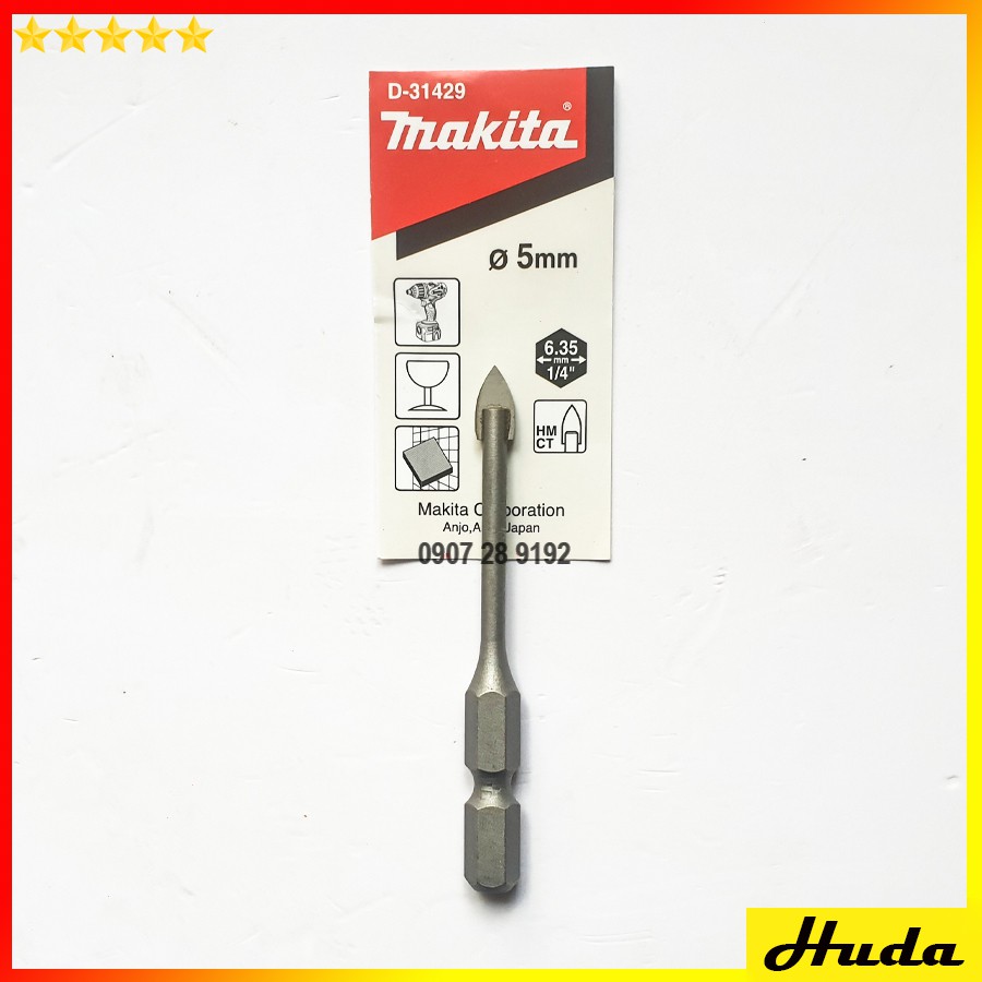 Mũi khoan gạch men thủy tinh 4mm 5mm 6mm 8mm 10mm chân chuôi lục giác Makita D31413 D31429 D31435 D31441 D31457