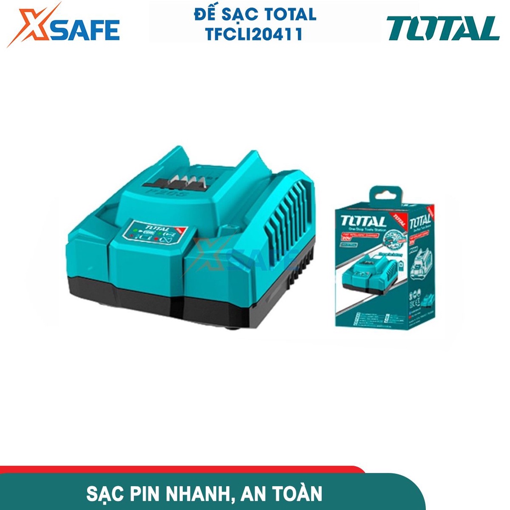 Đế sạc 20V TOTAL TFCLI20411, cục sạc nhanh pin 20V/4.0Ah trong 1 giờ, cạc pin 20V/2.0Ah trong 30 phút - CHÍNH HÃNG