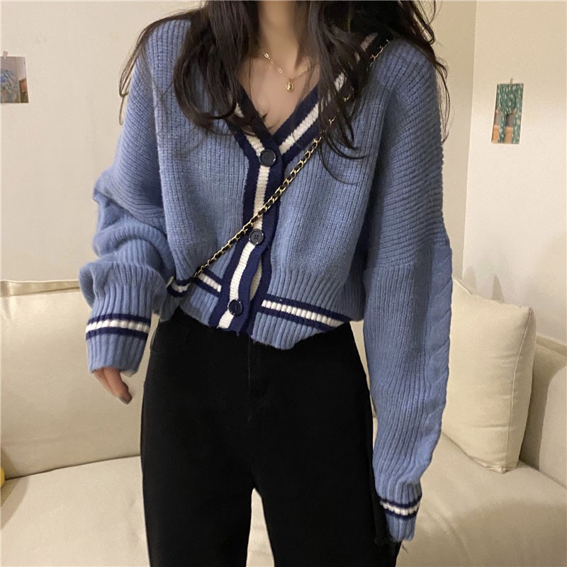 Áo Cardigan dệt kim tay dài có viền đáng yêu | BigBuy360 - bigbuy360.vn