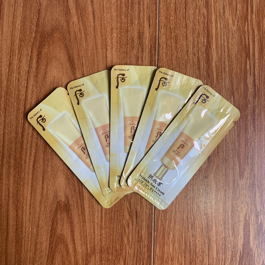 Gói kem chống nắng chống nhăn, nâng tone da, không nhờn dính Whoo Wrinkle Sun Cream SPF50+/PA+++