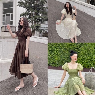 Váy maxi đũi nhăn chun ngực 2 lớp 3 màu clara siêu xinh
