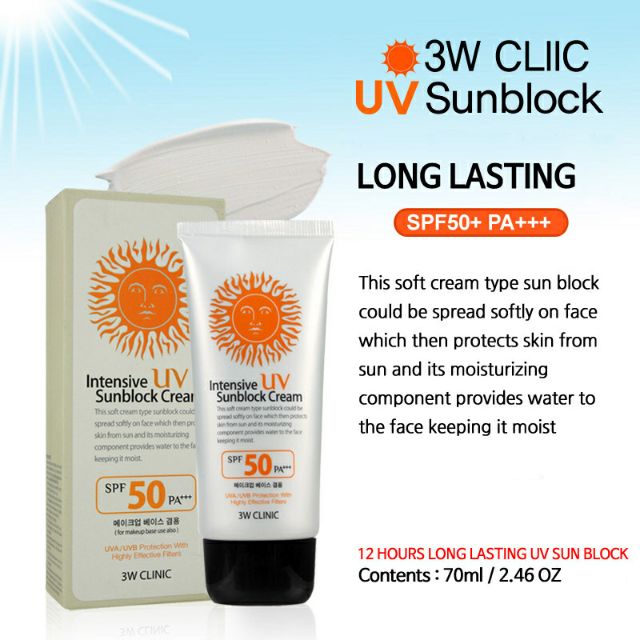 Kem Chống nắng Hàn quốc 3w Clinic INTEN SIVE UV SUNBLOCK CREAM SPF 50PA++