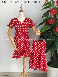 Váy chấm bi đỏ khoá dọc cho con bú sz SML