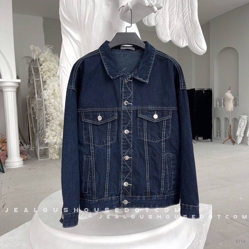 Áo khoác bò, áo khoác denim chỉ trắng 2 túi ngực 5714
