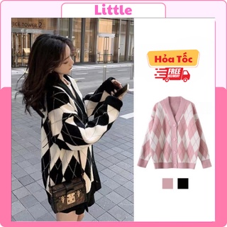 Áo Khoác Len Cardigan Nữ Họa Tiến Kim Cương Đen Phong Cách Hàn Quốc