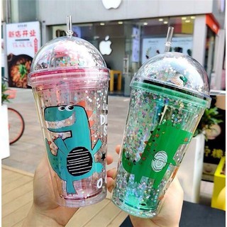 Bình nước Giữ nhiệt hình khủng long cute ( kèm ống hút ) C2-234