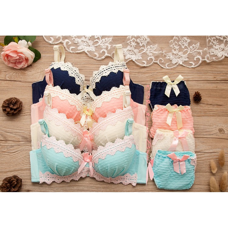 Set bộ đồ lót nữ đẹp cotton có gọng mút vừa viền ren thêu | BigBuy360 - bigbuy360.vn