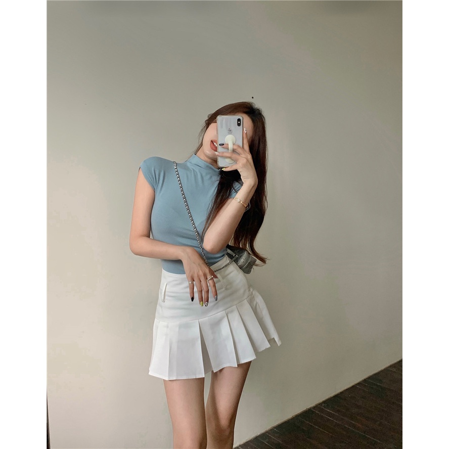 HUANG YOYO Áo thun tay ngắn cổ lọ dáng ôm thời trang mùa hè quyến rũ cá tính cho nữ