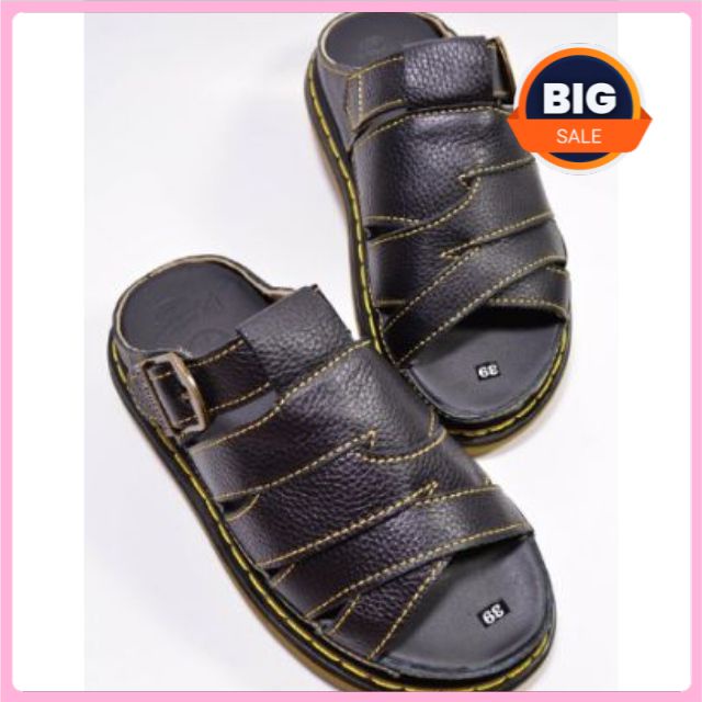Dép Nam Quai Ngang Doctor Dr.Martens Da Bò Cao Cấp Hàng VNSX - Đế Lót Da Bò - Mã D10
