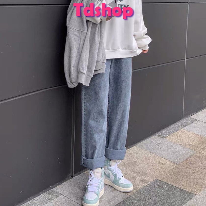 Quần bò ống rộng nữ TDSHOPNT quần jean cạp cao cute xanh nhạt siêu hot Q05