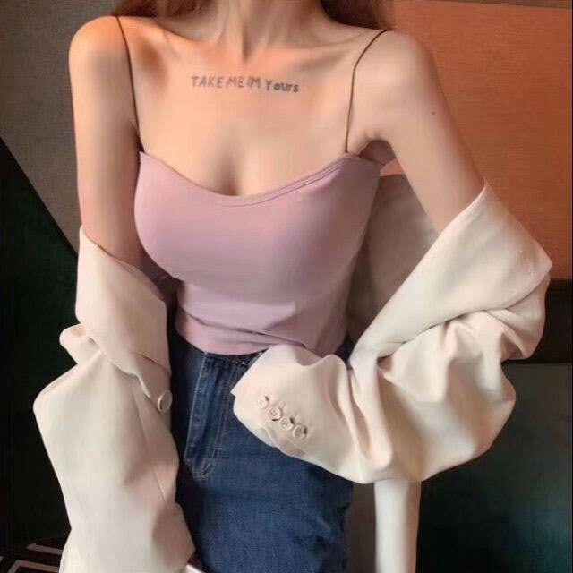 Áo 2 dây sợi bún mặc với vest nữ đẹp - Áo croptop dây bún đẹp màu đen màu trắng màu xanh | BigBuy360 - bigbuy360.vn