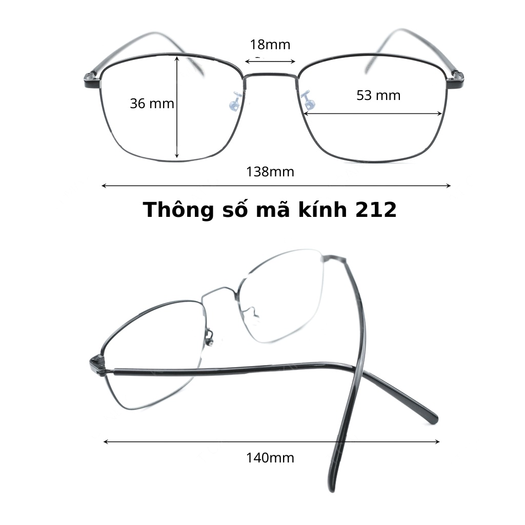 Cắt kính mắt cận-loạn [Gọng kính Hàn Quốc] Gọng kính nam nữ mắt vuông dẻo nhỏ gọn 212
