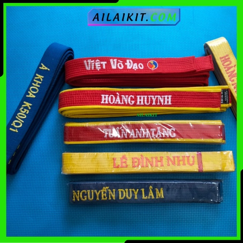 Đai Tốt Thêu Tên Thêu Chữ trên Đai ( Đai Xanh, Đai Vàng, Đai Đỏ, Đai Đen) Vovinam Karate Taekwondo Ailaikit