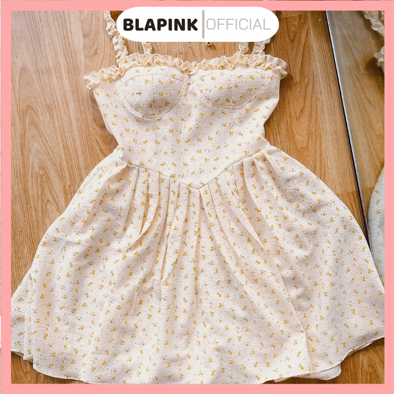 Váy Xoè Hoa Nhí Xếp Li Blapink Xinh Xắn Hai Dây Bèo Cúp Ngực - LiLy T232