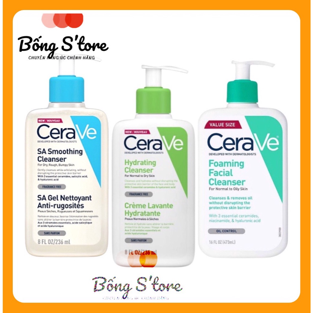 Sữa Rửa Mặt Cerave Da Dầu Da Khô & Da Hỗn Hợp Đủ Bill, Size