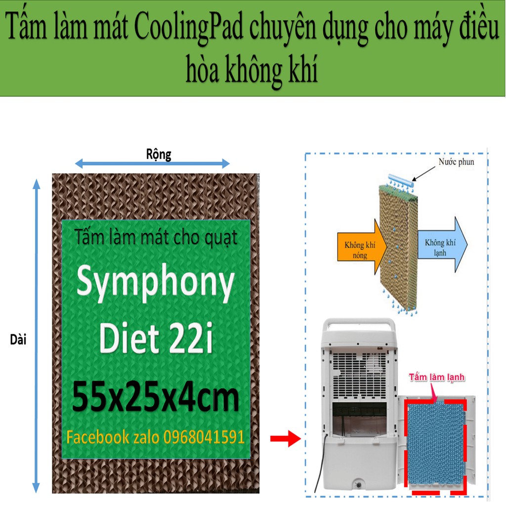 Tấm làm mát Cooling pad chuyên  dụng cho quạt điều hòa Symphony Diet 22i kích thước 55x25x4cm