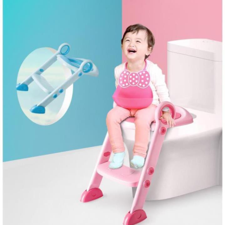 Thang bô vệ sinh có nắp lót thu nhỏ bồn cầu Babyhop cho bé trai và bé gái có tay vịn, gấp dựng cất gọn