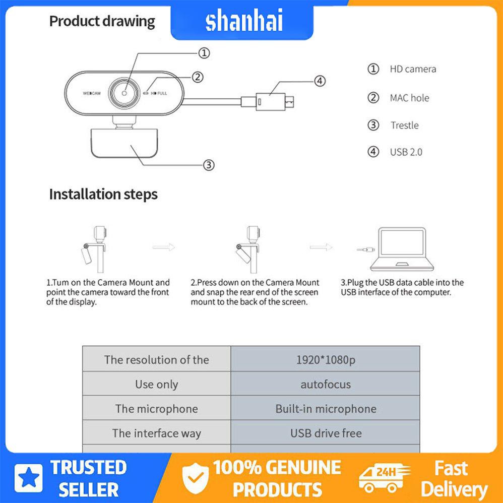 Webcam 1080P PC Mini USB 2.0 Máy ảnh Web với Micrô USB Máy tính Camera | BigBuy360 - bigbuy360.vn