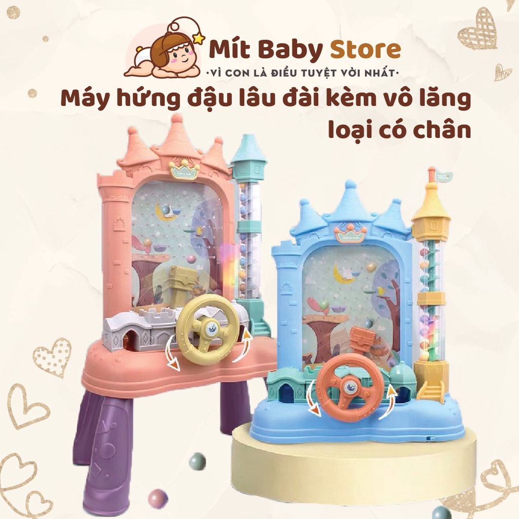 Đồ chơi máy hứng đậu, máy bắn hạt đậu hình lâu đài có chân đế kèm vô lăng ô tô nhạc vui nhộn cho bé