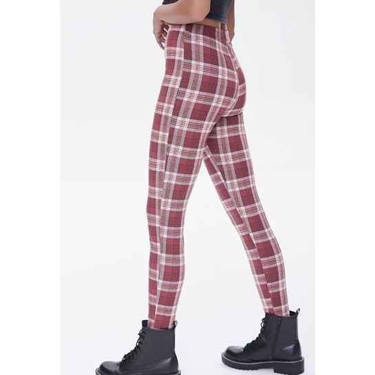 Quần Legging Nỉ Nữ Kẻ Caro Lưng Cao FOREVER 21 Hàng Xuất Dư Xịn Cao Cấp Chất Mịn Đẹp Dày Dặn Màu Đỏ Ruốc F21