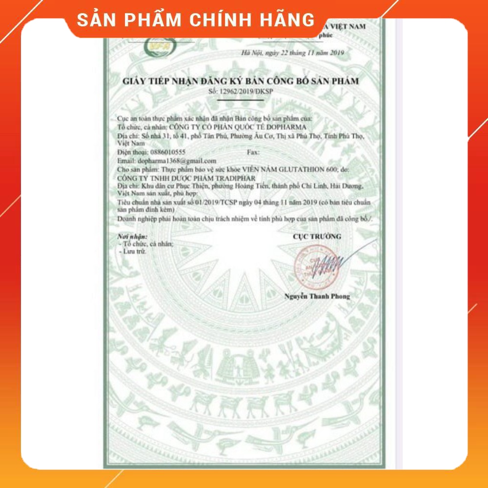 Viên uống trắng da Glutathione 600 Dr Lacir hộp 30 viên hàng chính hãng 100% NGUYÊN MÃ