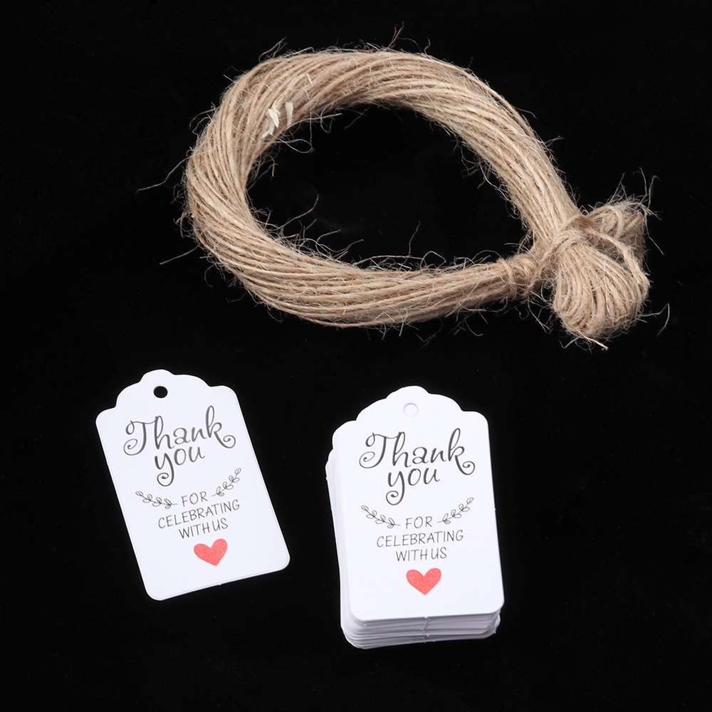 Set 100 thẻ giấy kèm dây thừng tự làm dùng để trang trí đám cưới