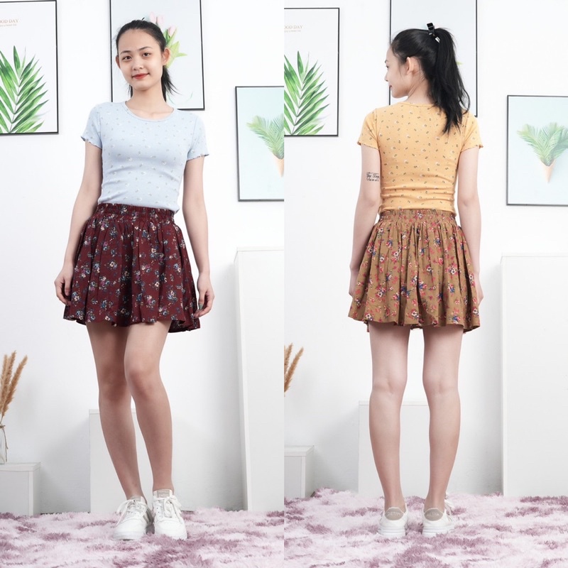 Q101 - Chân váy đũi hoa kèm quần Nhật nữ