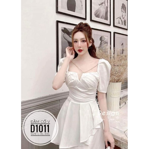 Đầm cổ V chéo dây 3 màu